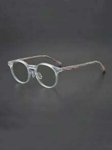 复古眼镜框木纹平光镜片时尚圆框男女同款眼镜透明眼镜配件 - 彩色 - 查看 4