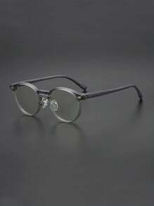 复古眼镜框木纹平光镜片时尚圆框男女同款眼镜透明眼镜配件 - 彩色 - 查看 1