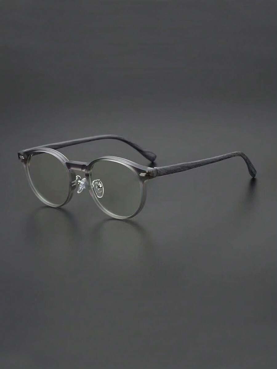 复古眼镜框木纹平光镜片时尚圆框男女同款眼镜透明眼镜配件 - 彩色 - 查看 1