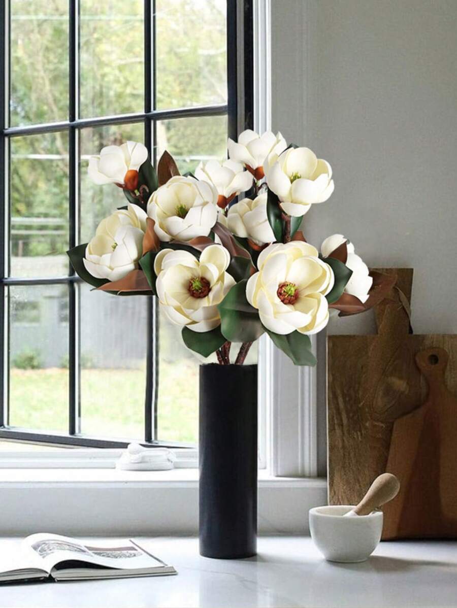 3 Stems 9 Heads Real Touch EVA Perfume Magnolia Flowers, Artificial