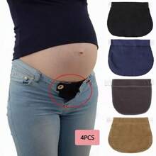 Maternity Pants Adjustable Waist Extender With Elastic - Black+Blue+Khaki+Dark Gray - View 1