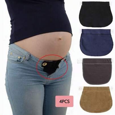 Cinturón de soporte de maternidad y extensor de cintura ajustable, juego de 4 piezas: banda elástica suave, material de nailon, adecuado para el embarazo, posparto y uso diario.