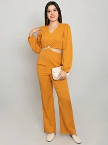 Beautiful Summer Fashion Palazzo With Solid Color, Side Cuts And Texture - 橘色 - 查看 4