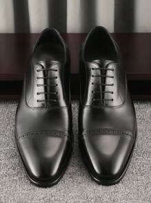 Men's Formal Handmade Oxford Shoes, British Style, Solid Black, Lace-Up, Low-Cut, Gentleman's Top Layer Leather, Breathable And Comfortable, Youth Men's Shoes.