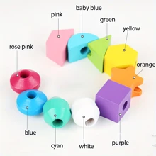 Montessori Beads Stacking Toy Set With Color/Shape Matching, Beads/Stringing And Stackable Blocks Toy Set, Sensory Learning Educational Toy With 8 Double Sided Task Cards And 2 Strings, Birthday/Holiday Gift - Multicolor - View 4