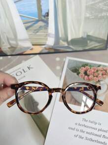 1pc Round Shape New Style Leopard Print Glasses Clear Glasses Accessories
