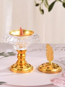 1入組金屬手工水晶玻璃香燭爐,家居裝飾 - 金色 - 查看 5
