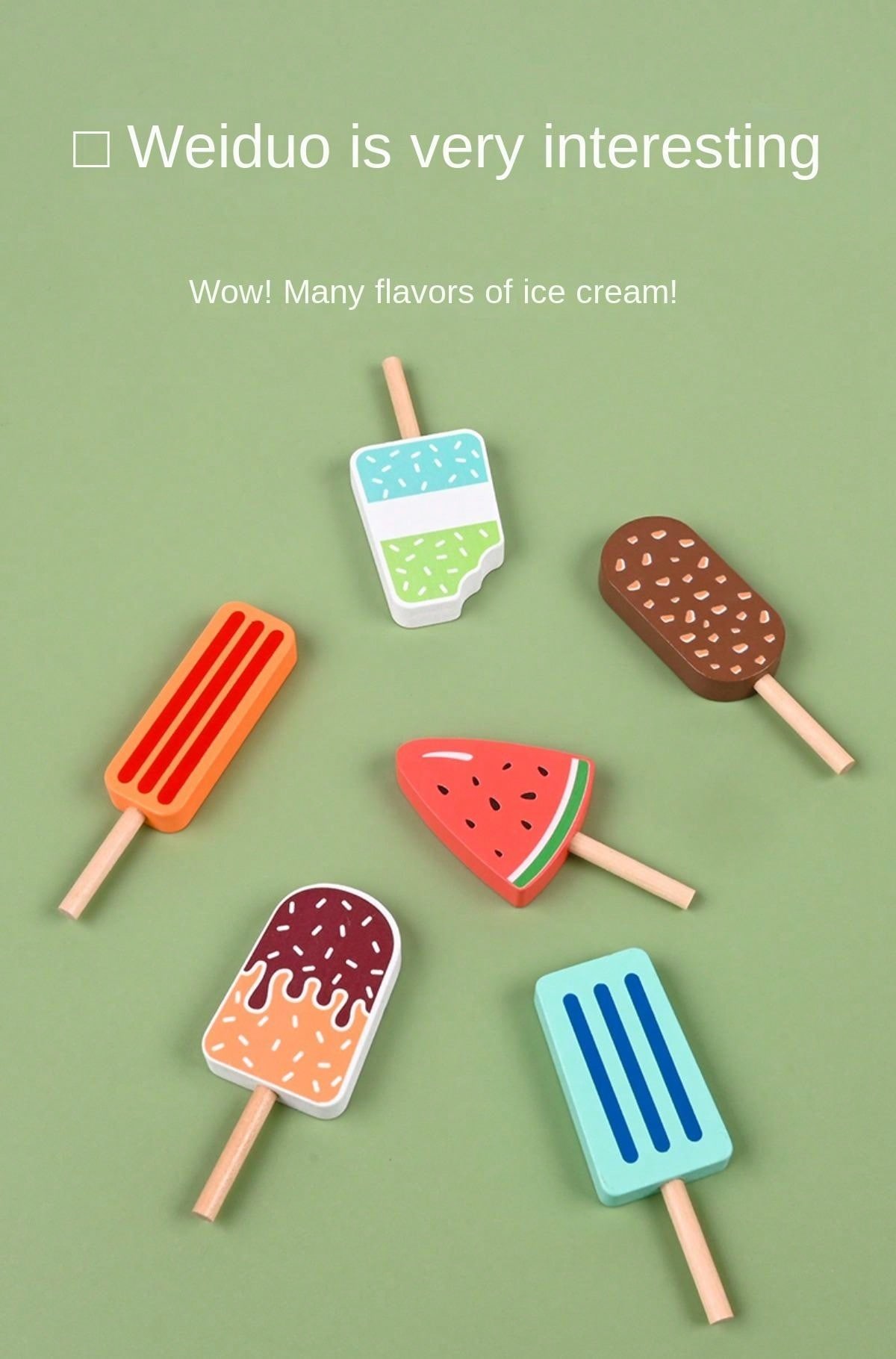 Kids Wooden Ice Cream Toy Set- Pretend Play Ice Cream Bars, Sweet Cones