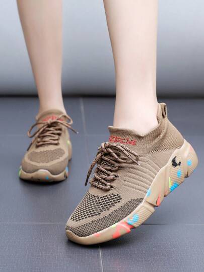 TOLLN Tênis femininos leves de malha com amortecimento respirável, com tecido elástico e estilo cano baixo
