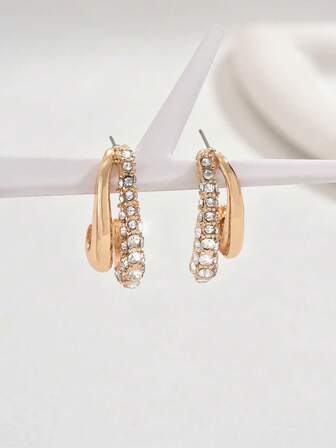 2pcs Fashionable Classic European & American Style Eagle Beak Water Drop Shaped, Rhinestone Spiral, Round Hoop Knot, Round Disc Pearl Flower Stud Earrings, Faux Pearl Design Jewelry, Gold Alloy Electroplated, Suitable For Women's Daily Outfit, Holiday Party Gift, Exaggerated Curved Water Drop Shape