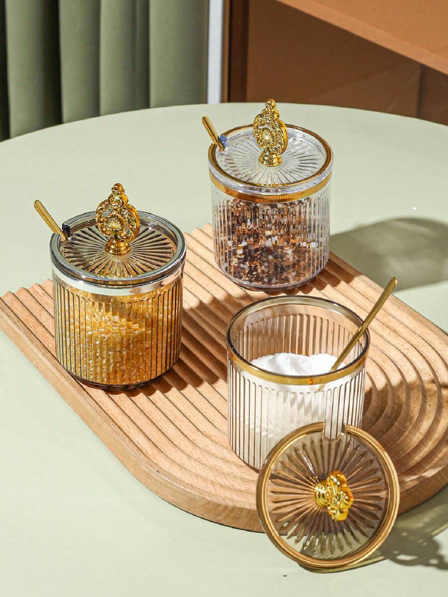 European Style Highly Attractive Kitchen Spice Jar Set, With Lid And Serving Spoon, Home Use - Multicolor - View 1