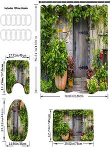 YBLZGCN 家居裝飾防水浴簾套裝,帶12個掛鉤馬桶蓋座浴室地墊不滑毛毯聚酯織物窗簾浴室配件 - 彩色 - 查看 4