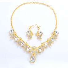 3入組優雅水滴形鑲鑽吊墜項鍊套裝,金色高貴風格女士晚宴時尚珠寶套裝,飾有金色底座和精緻花狀設計,是完美的禮物選擇 - 綠色 - 查看 6