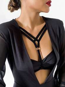 1 Miếng Quý cô Gợi cảm Đàn hồi Dải mỏng Hình học Không vòng thép Cơ thể Dây chuyền , Hoàn hảo Đối với bờ biển Bikini - màu đen - Xem 3