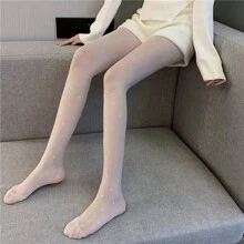 1pair White Polka Dot Sheer Dance Socks With Heart Shaped Detail For Women, Spring/Summer