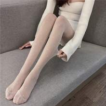 1pair White Polka Dot Sheer Dance Socks With Heart Shaped Detail For Women, Spring/Summer