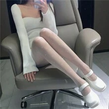 1pair White Polka Dot Sheer Dance Socks With Heart Shaped Detail For Women, Spring/Summer