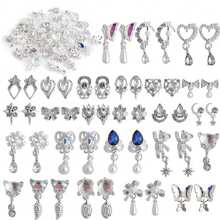 48颗吊坠美甲饰品，奢华水钻，心形吊坠，金色银色美甲宝石，水晶，适用于亚克力美甲，金属美甲石，用于3D美甲艺术装饰和珠宝制作，24种款式 - 銀色 - 查看 1