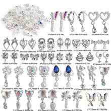 48颗吊坠美甲饰品，奢华水钻，心形吊坠，金色银色美甲宝石，水晶，适用于亚克力美甲，金属美甲石，用于3D美甲艺术装饰和珠宝制作，24种款式 - 銀色 - 查看 2