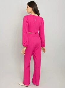 Beautiful Summer Fashion Palazzo With Solid Color, Side Cuts And Texture - 玫紅色 - 查看 10