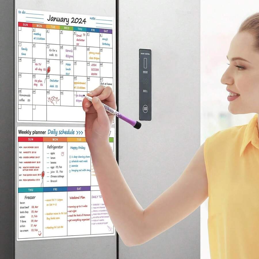 2pcs/Set,Dry Erase Magnetic Calendar For Refrigerator, Monthly & Weekly Planner Whiteboard - Magnet Family Planning Schedule Boards For Fridge - Multicolor - View 1