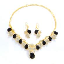 3入組優雅水滴形鑲鑽吊墜項鍊套裝,金色高貴風格女士晚宴時尚珠寶套裝,飾有金色底座和精緻花狀設計,是完美的禮物選擇 - 綠色 - 查看 4