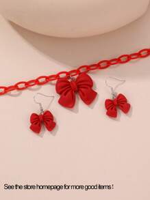 3pcs/Set Girls Butterfly Necklace 1pc + Earrings 2pcs Jewelry Set, Suitable For Daily Decoration - Red - View 5