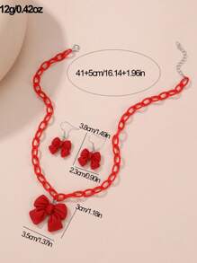 3pcs/Set Girls Butterfly Necklace 1pc + Earrings 2pcs Jewelry Set, Suitable For Daily Decoration - Red - View 6