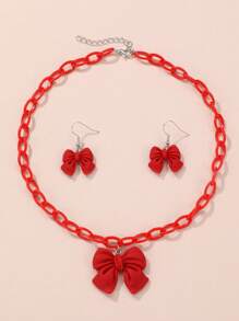 3pcs/Set Girls Butterfly Necklace 1pc + Earrings 2pcs Jewelry Set, Suitable For Daily Decoration - Red - View 3