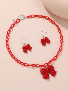 3pcs/Set Girls Butterfly Necklace 1pc + Earrings 2pcs Jewelry Set, Suitable For Daily Decoration - Red - View 2