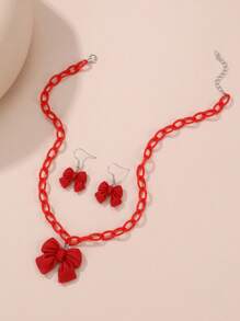 3pcs/Set Girls Butterfly Necklace 1pc + Earrings 2pcs Jewelry Set, Suitable For Daily Decoration - Red - View 4
