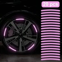 20 pièces Autocollants réfléchissants pour roues de voiture, bandes décoratives lumineuses violettes pour roues, décalcomanies durables pour roues pour la nuit