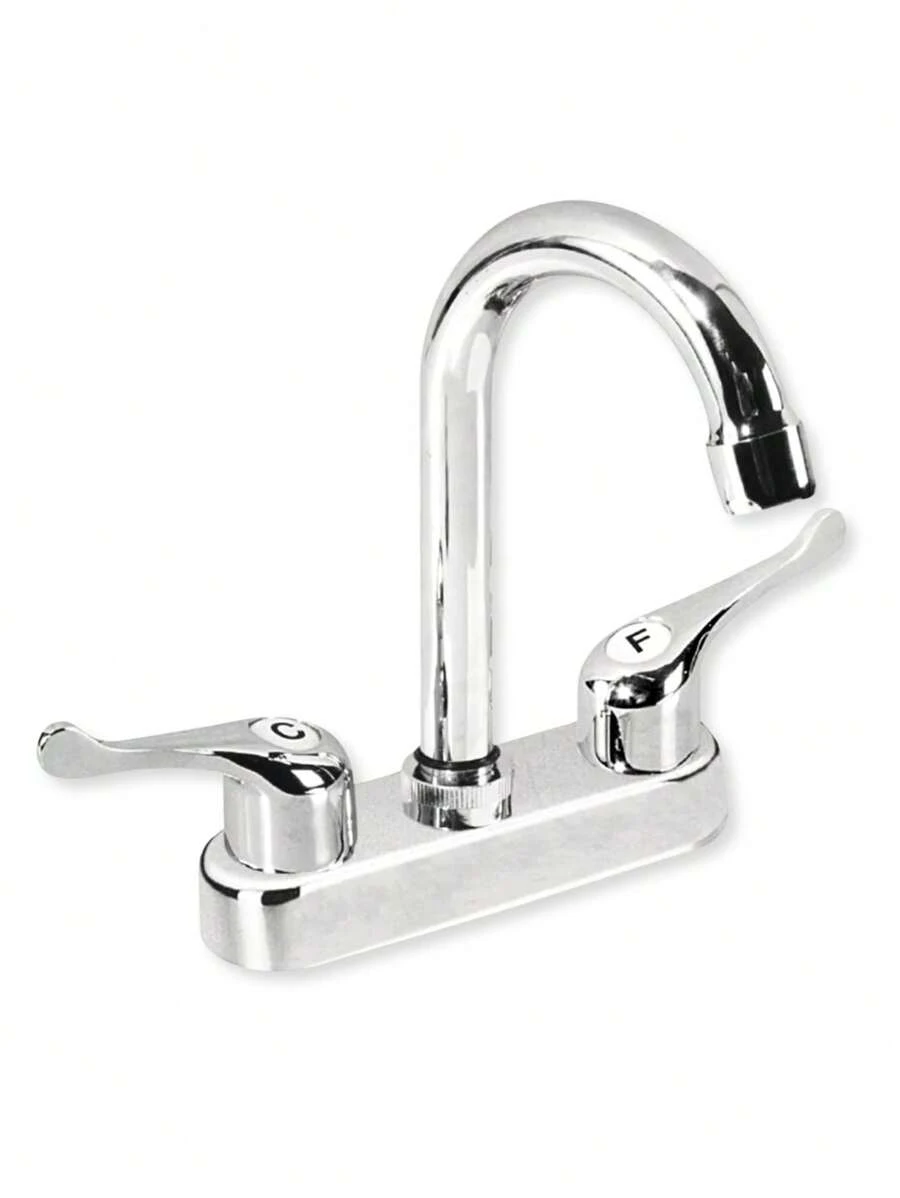 Llave Mezcladora Para Lavabo De Baño Grifería Cromado Cuello Curvo Accesorio Para Baño Fregadero - Gris - Ver 1