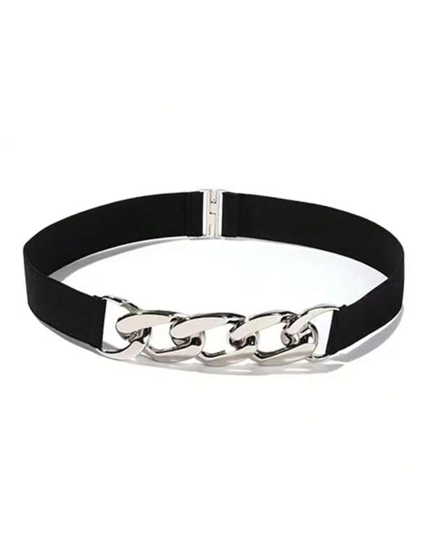 Street 1pc Simple Women's Metal Chain Buckle Elastic Waist Belt For Dress/Pants, Suitable For Daily Wear Halloween