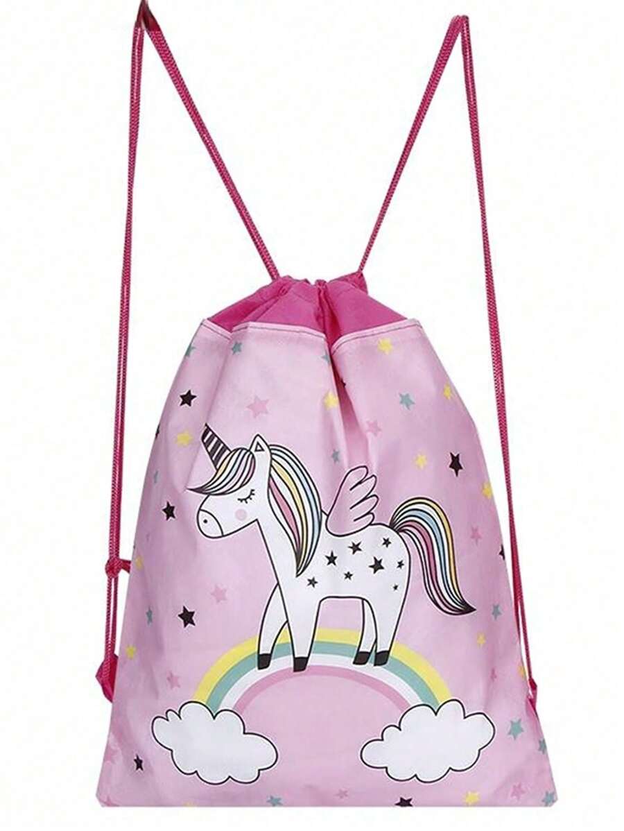 1pc Cartoon Print Backpack/Carry Bag For Girls, Suitable For School/Outings - Pink - View 1