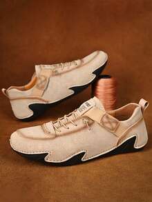 男士新款手工平底正式皮鞋,適用於戶外、運動、休閒穿著,配有橡膠鞋底 - 卡其色 - 查看 2