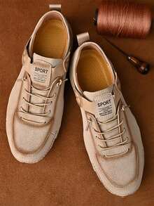 男士新款手工平底正式皮鞋,適用於戶外、運動、休閒穿著,配有橡膠鞋底 - 卡其色 - 查看 3