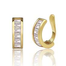 Còng tai In Vàng 18K Đối với phụ nữ Khối Zirconia  Tai Khúc xương Kẹp Đối với Quý cô , Cô gái - Lấp lánh Kim cương giả kẹp vào Bọc Hoa tai Pierced - Khuyên tai kim cương vuông - Xem 2
