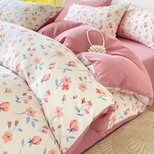 4入組/套被套套件（被套*1 + 枕套*2 + 床單*1）,花卉床罩被褥套裝,柔軟透氣,時尚印花,清新風格,適用於酒店,臥室,學生宿舍或各個季節。