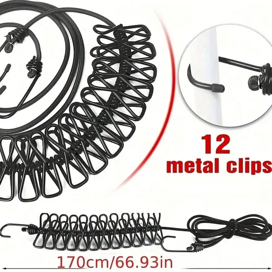 1pc Elastic Latex Clothesline With Metal Wire, Pvc Coated Clips For