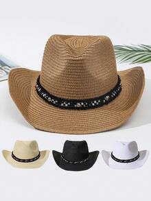 1頂中性裝飾腰帶波西米亞牛仔帽遮陽帽稻草帽沙灘帽,適用於日常生活 - 多色 - 查看 9