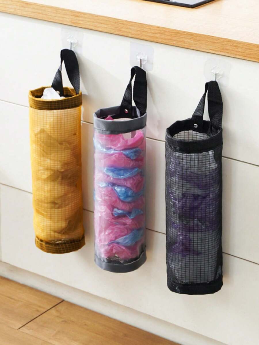 1pc Wall-Mounted Garbage Bag Organizer For Kitchen And Grocery Storage, Plastic Bag Holder - Yellow - View 1
