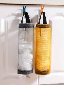 1pc Wall-Mounted Garbage Bag Organizer For Kitchen And Grocery Storage, Plastic Bag Holder - Yellow - View 8