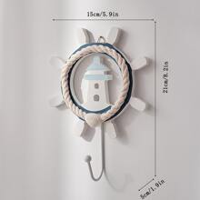 1 pieza Gancho de ropa estilo mediterráneo, decoración del hogar de madera, forma de timón de metal, gancho colgante - Azul - Ver 5