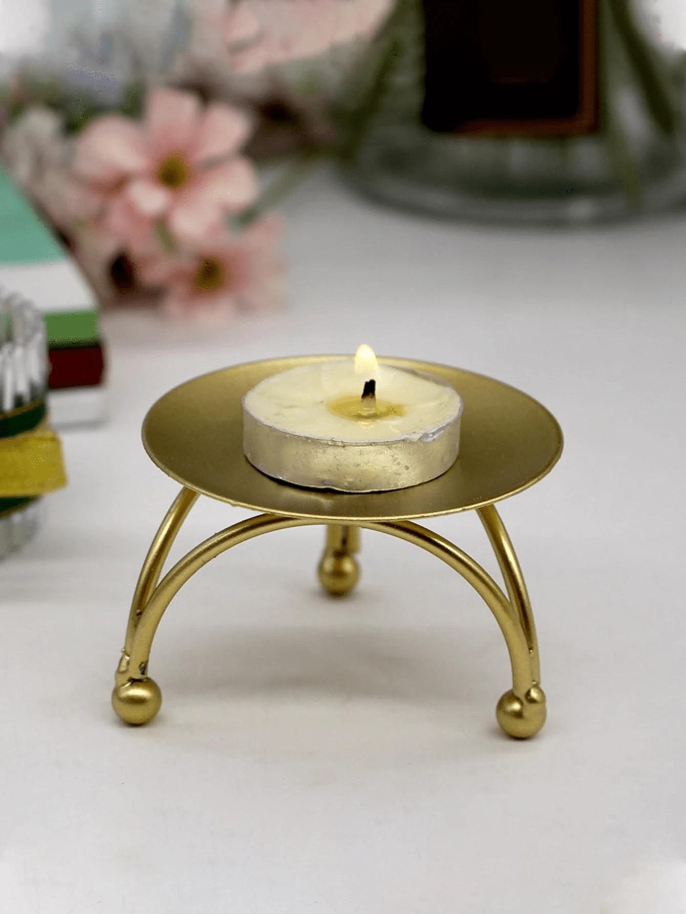 1 Miếng Hình học Tròn Sắt Chân nến , Bàn Đồ trang trí Trưng bày Điêu khắc Creative Kim loại Thủ công - Vàng - Xem 1