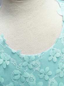 Sleeveless Solid Color Elegant Dress With 3D Flower & Bow Decor, Headband Not Included - 薄荷綠 - 查看 7