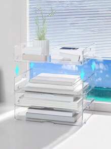 1pc Stackable Desktop Storage Box, Transparent Document Tray, Acrylic Material File Storage Container, For Storing Paper, Magazine, Office Supplies - Clear - View 5