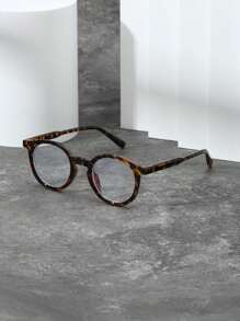 1pc Round Shape New Style Leopard Print Glasses Clear Glasses Accessories