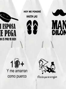 Paquete de 40 Mandiles Divertidos Para Fiesta, tema: Boda. Diseño Impreso en serigrafía. Económicos de Tela No Tejida. Color: Blanco - Blanco y Negro - Ver 3