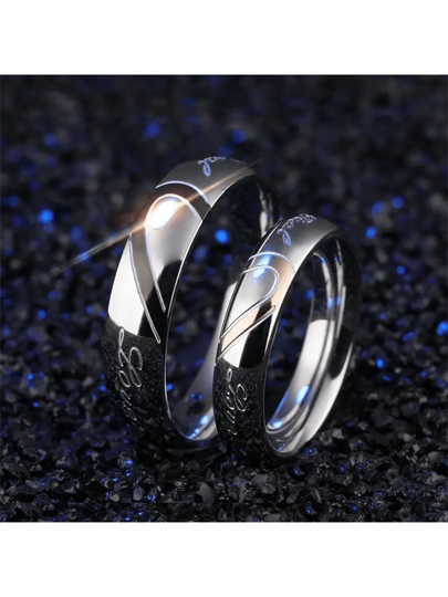 COYUN Bague Couple Cœur Acier Inoxydable - Bague Réglable Pour Homme Et Femme, Symbolique One Heart